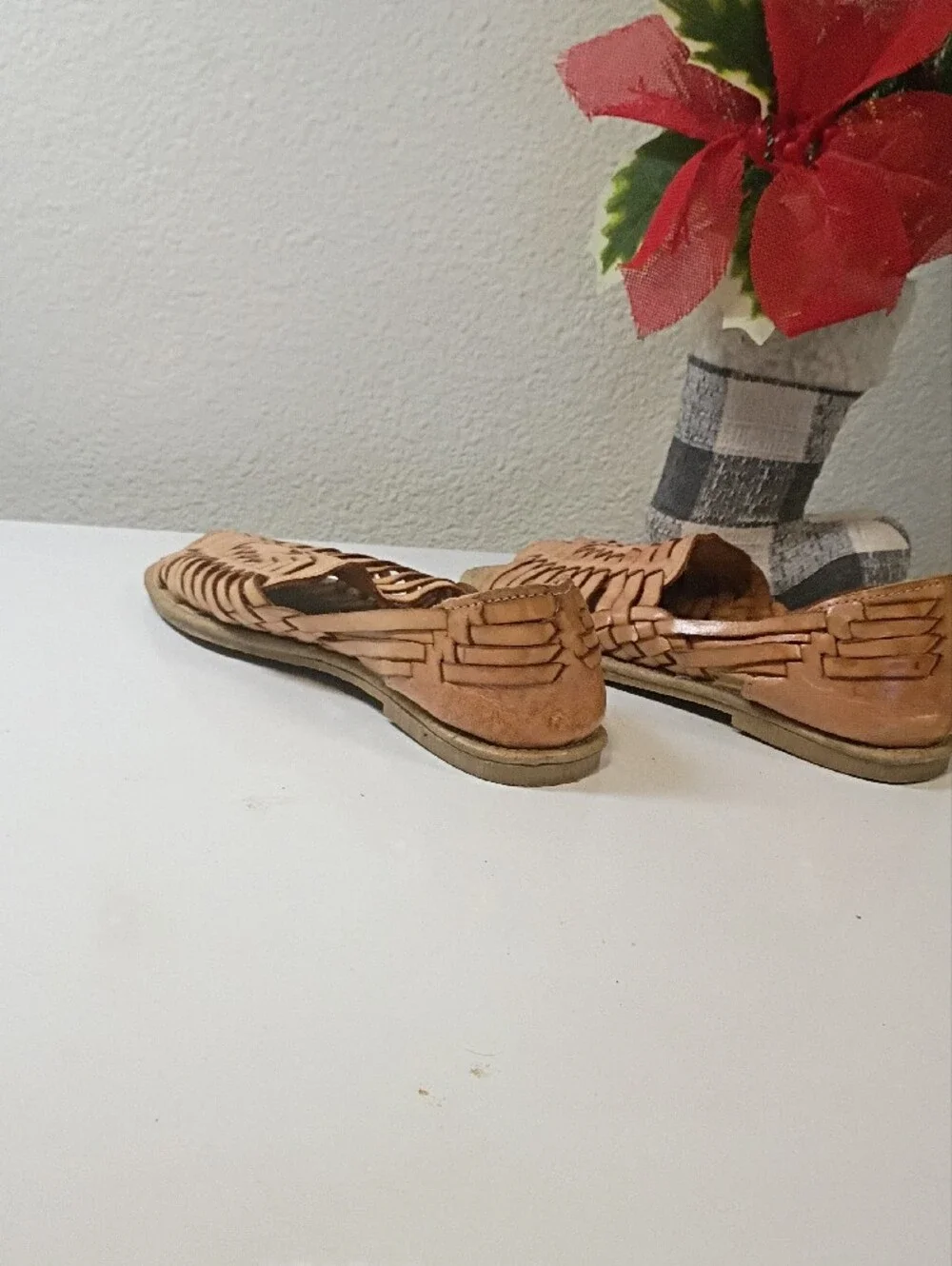Woven Leather Open-Toe Sandals in Light Brown